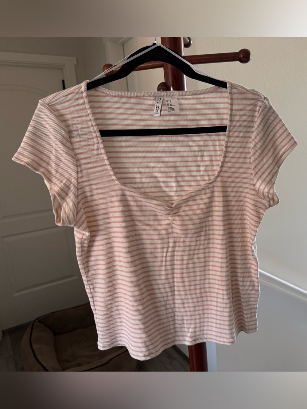 Divided Pink and White Striped Scoop Neck Crop Top